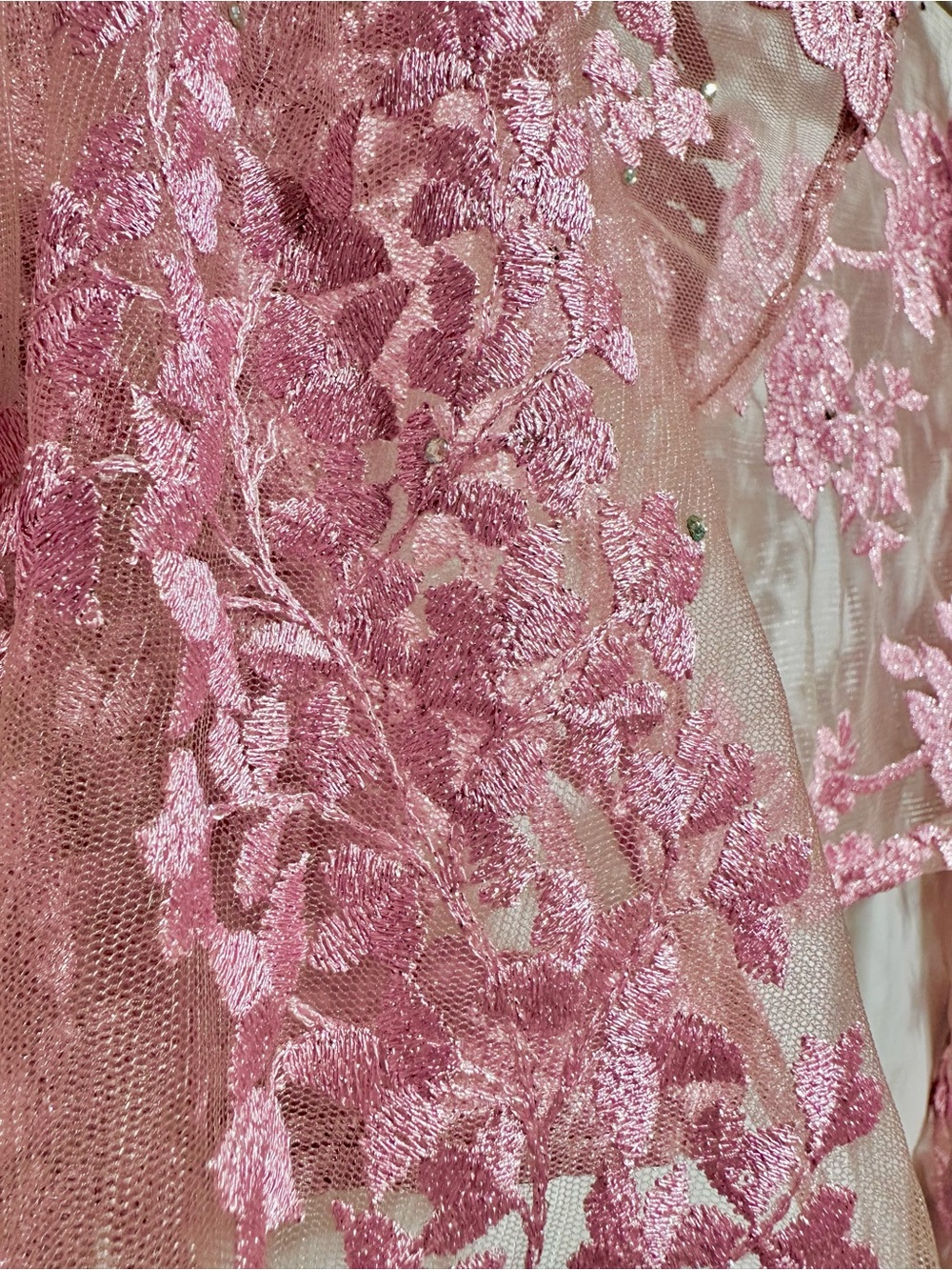 Pink Beaded Floral Lace Scarf Shawl Wrap Coquette Fairycore Formal - Picture 3 of 6